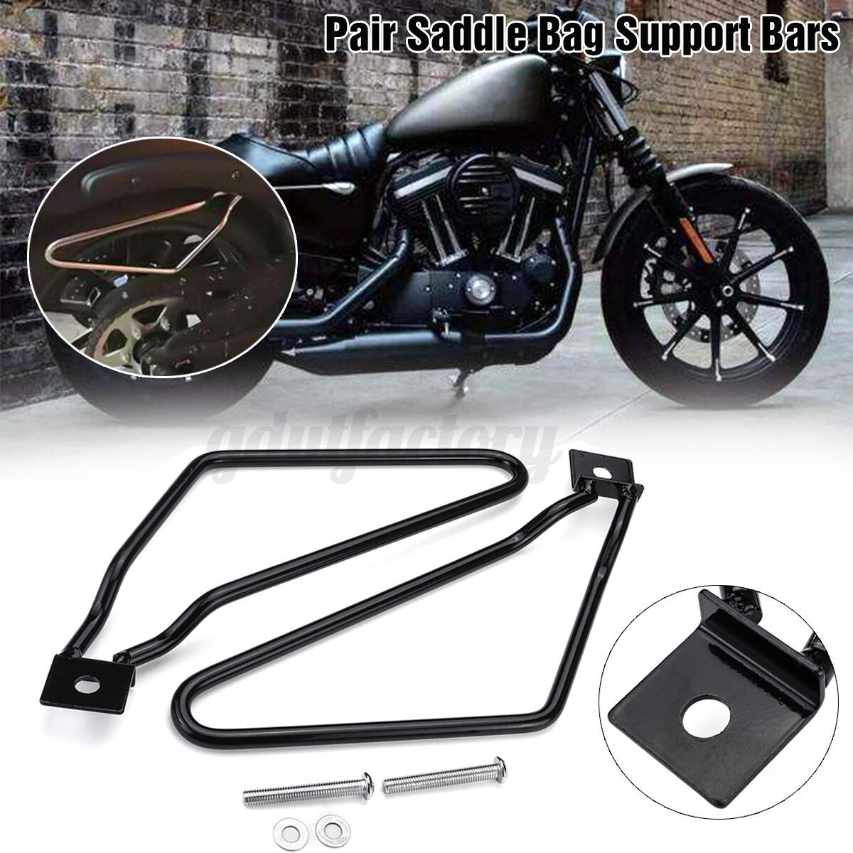 2pcs Black Universal Motorcycle Saddle Bag Support Bars Mount Bracket