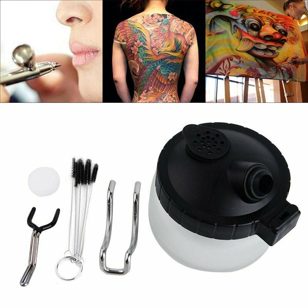 Airbrush Cleaning Pot Cleaner Kit Glass Paint Jar Airbrush Stand Filters Brushes