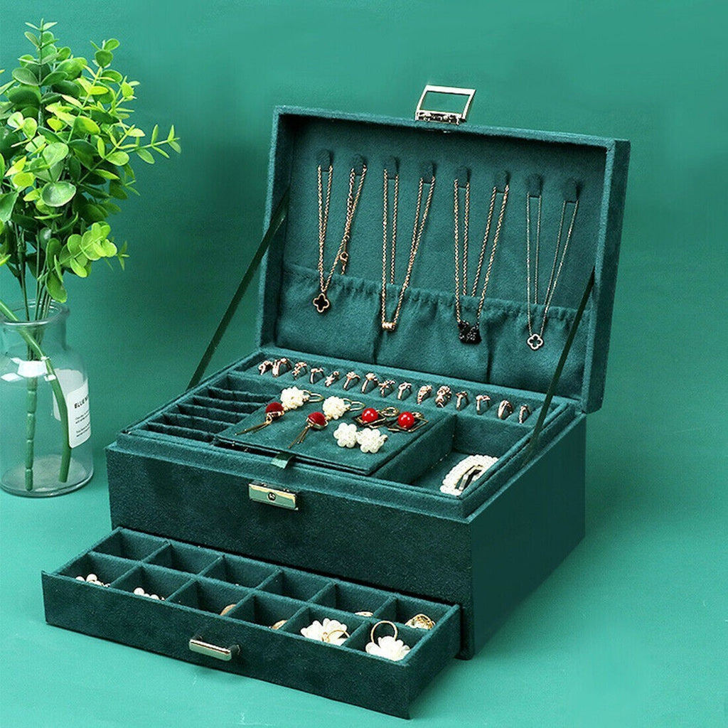 Large 3 Layer Jewellery Organizer Storage Necklace Storage Box Drawer Cabinet