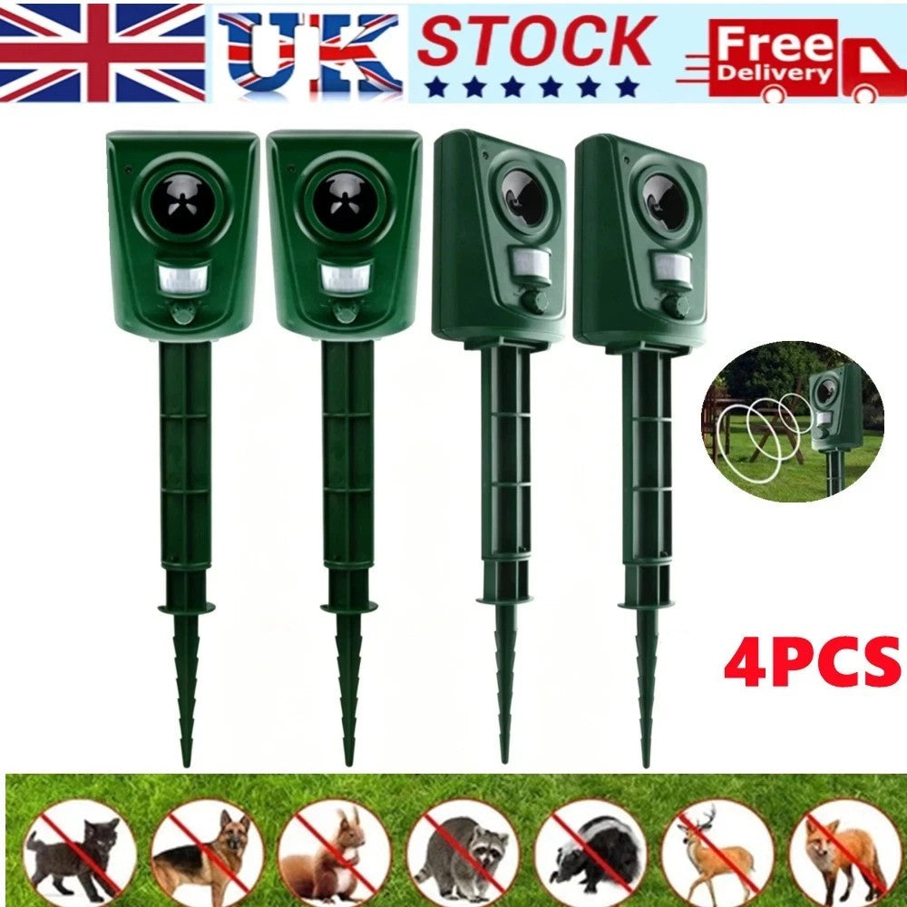4x Battery Ultrasonic Garden Deterrent Repeller Animal Bird Cat Scarer Pest Dog