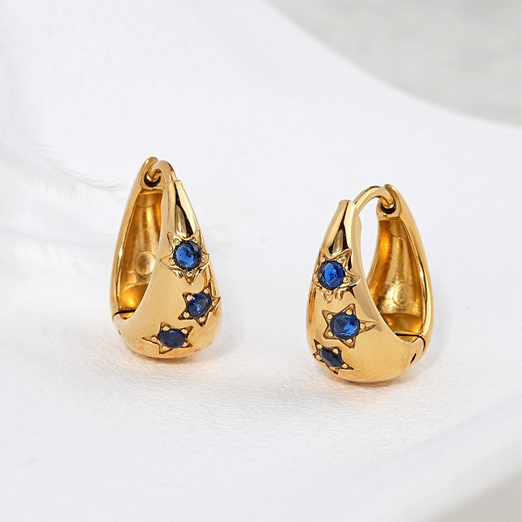 Fashionable Stainless Steel Earrings Inlaid With Blue Zircons