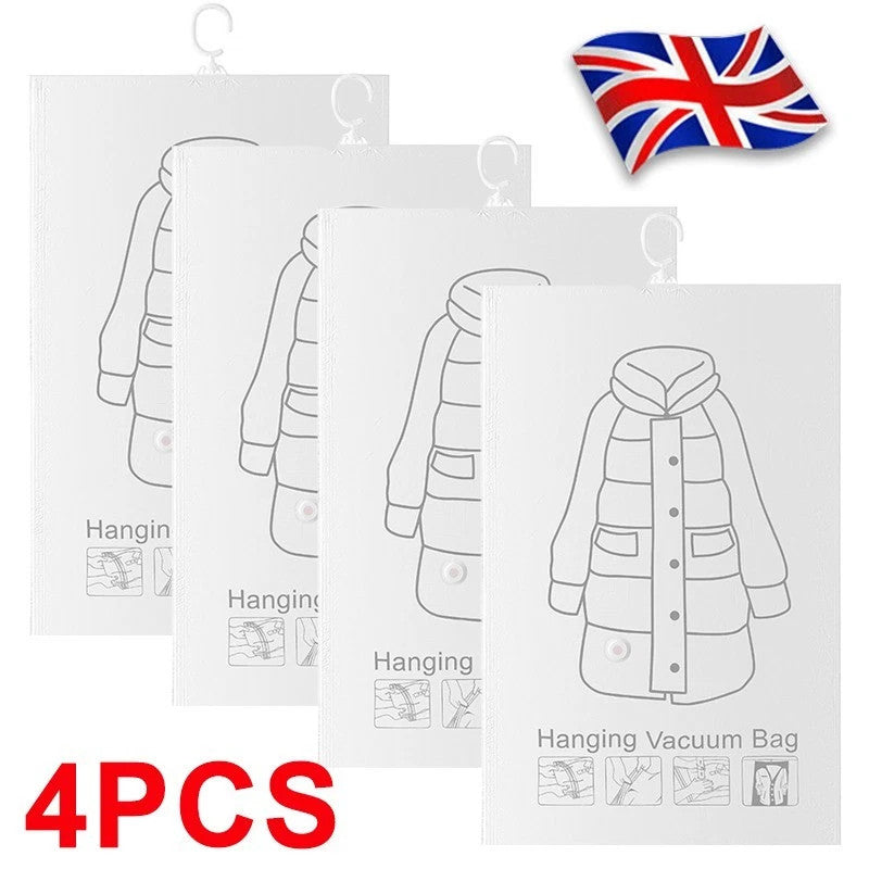 4PCS Hanging Vacuum Bags Coats Clothes Airtight Storage Bags Sealed Storage Bag