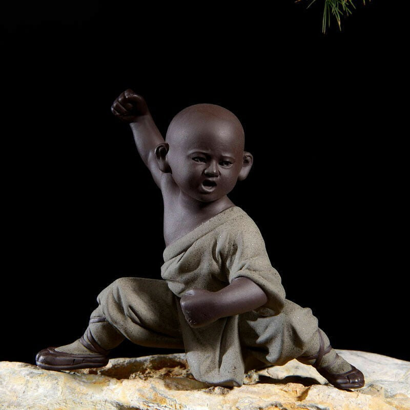 New Kung Fu Ceramic Small Buddha Statue Monk Martial Art Figurine Ornament Home-