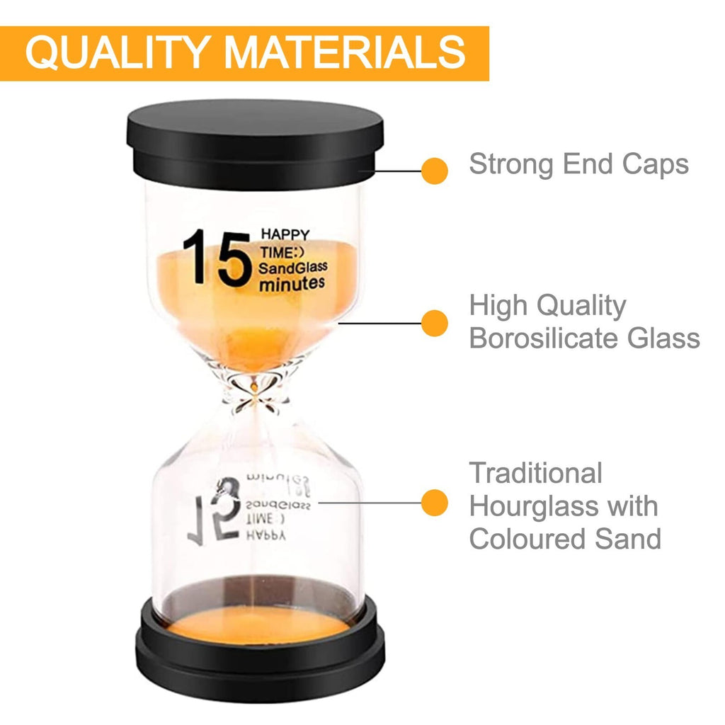 Sand Timers - Pack of 6 Hourglass  - 1 - 30 mins Visual Tool for Kids, Classroom