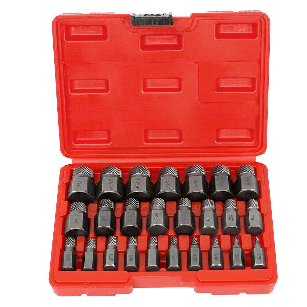 25 Piece Damaged Screw Extractor Set Multi-Spline Easy Out Broken Bolt Remover