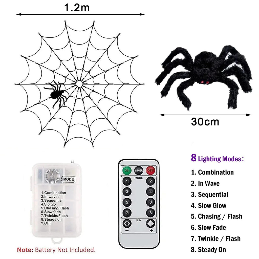 Halloween Luminous Spider Web LED Lights Hairy Black Spider Garden Hanging Decor