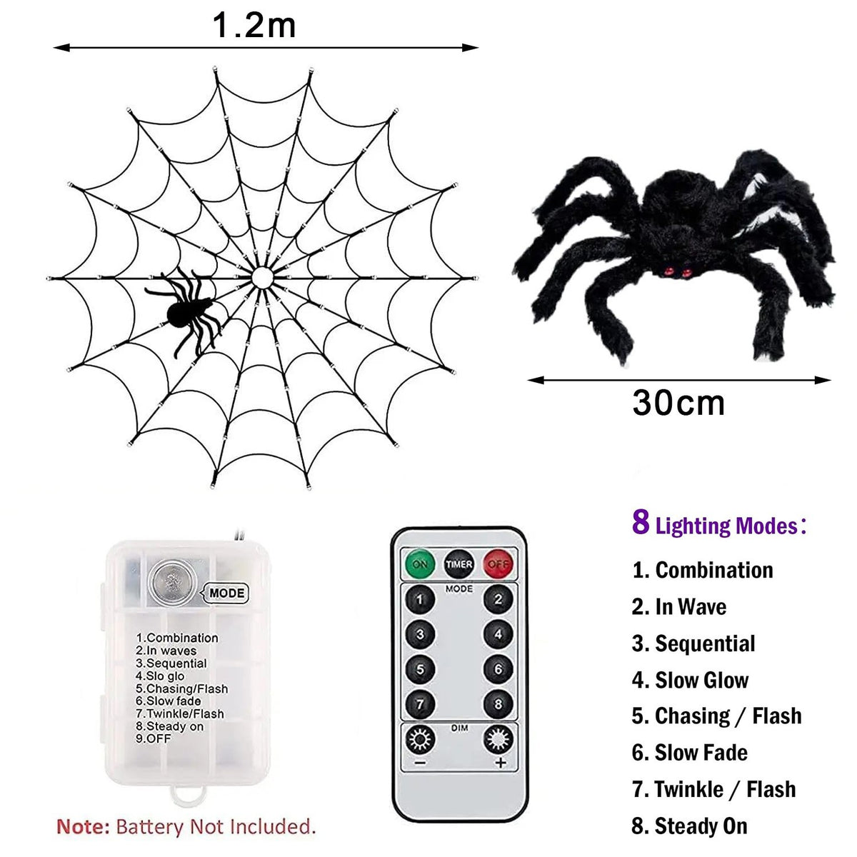 Halloween Luminous Spider Web LED Lights Hairy Black Spider Garden Hanging Decor