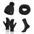 Hat Scarf and Gloves Set Ladies, Winter Beanie Hat for Women with Pom Pom Fleece