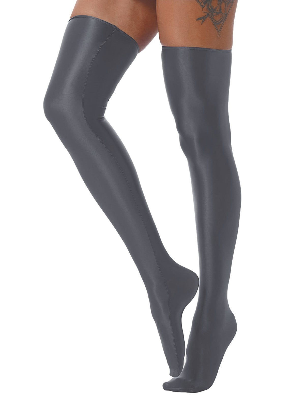 1 Pair Womens Oil Shiny Stockings Stretchy Footed Thigh High Stockings Lingerie