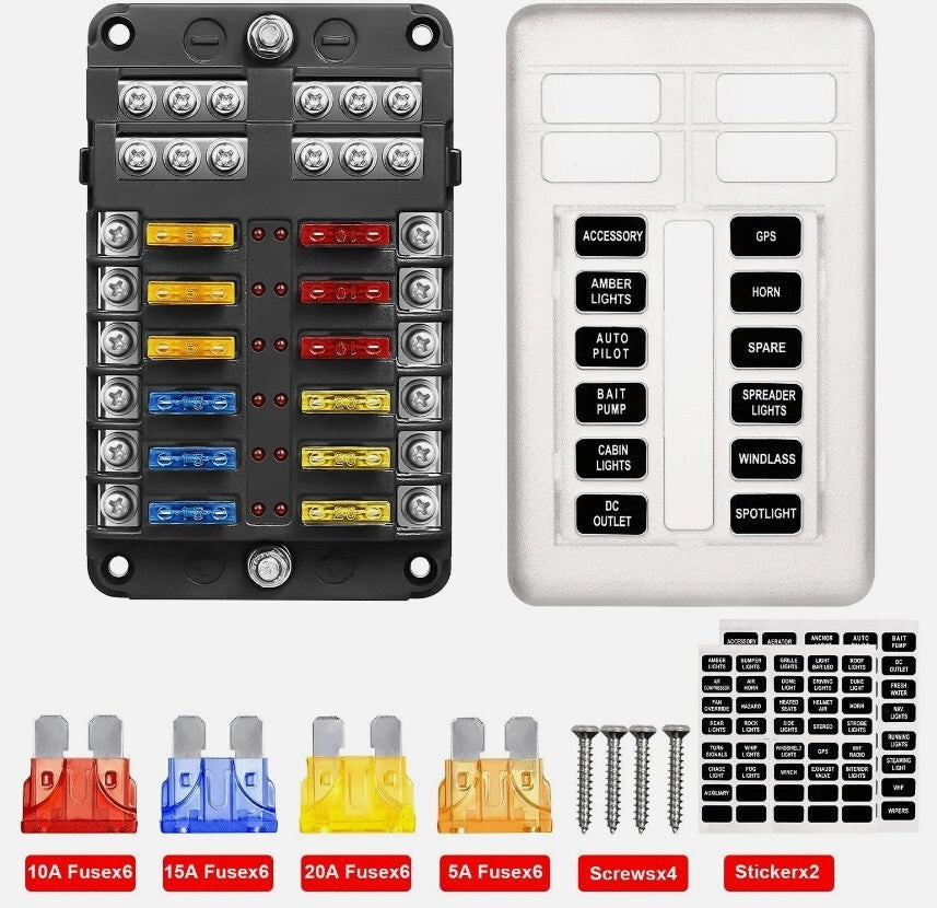 12-way chip fuse box bracket distribution board car marine fuse set 12V24V UK