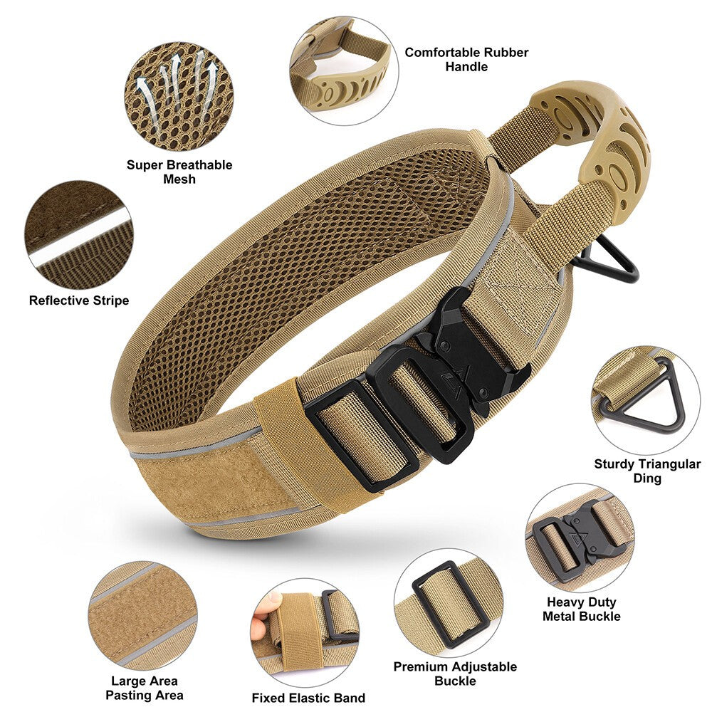 Durable Dog Collar with Handle Mesh Padded 6.5cm Wide Reflective