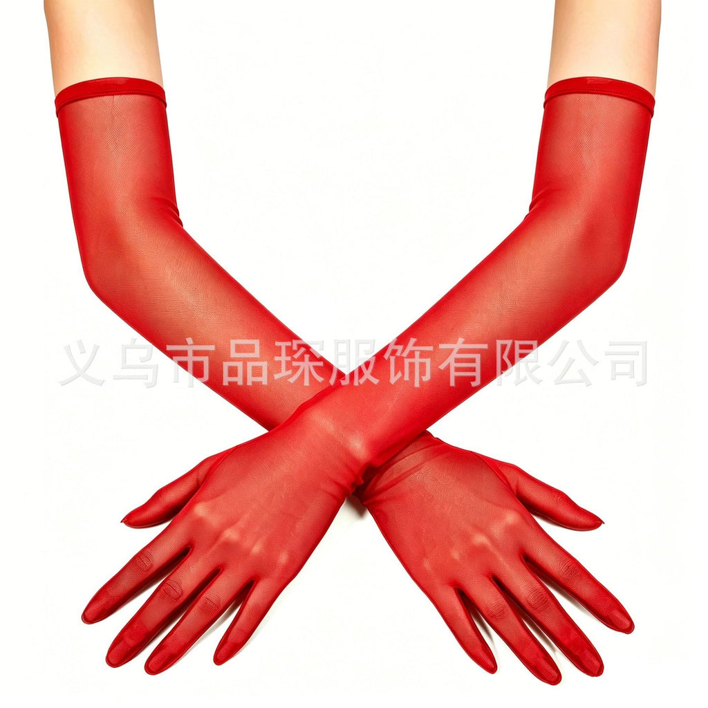 Women Sheer Mesh Full Finger Long Gloves Arm Opera Wedding Bridal Sun Protection