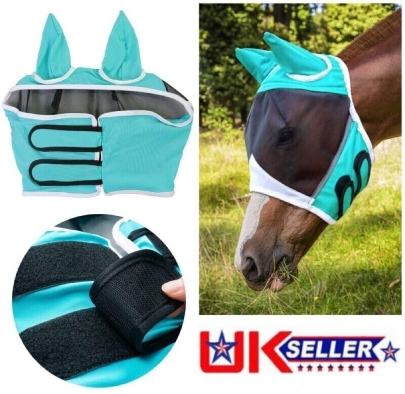 Half or full face Padded Mesh Fly Mask Hood with Ears Horse M Size UK