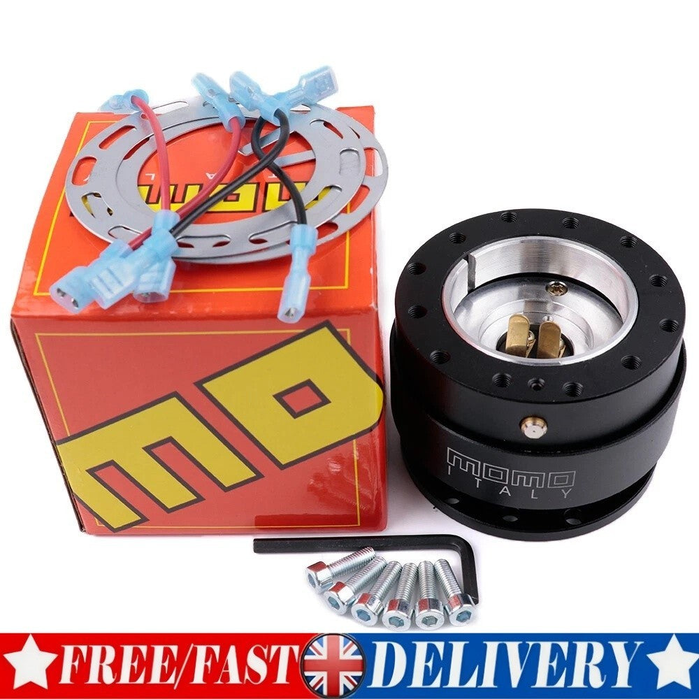 MOMO Black Steering Wheel Quick Release Hub Adapter Snap Boss Kit UK
