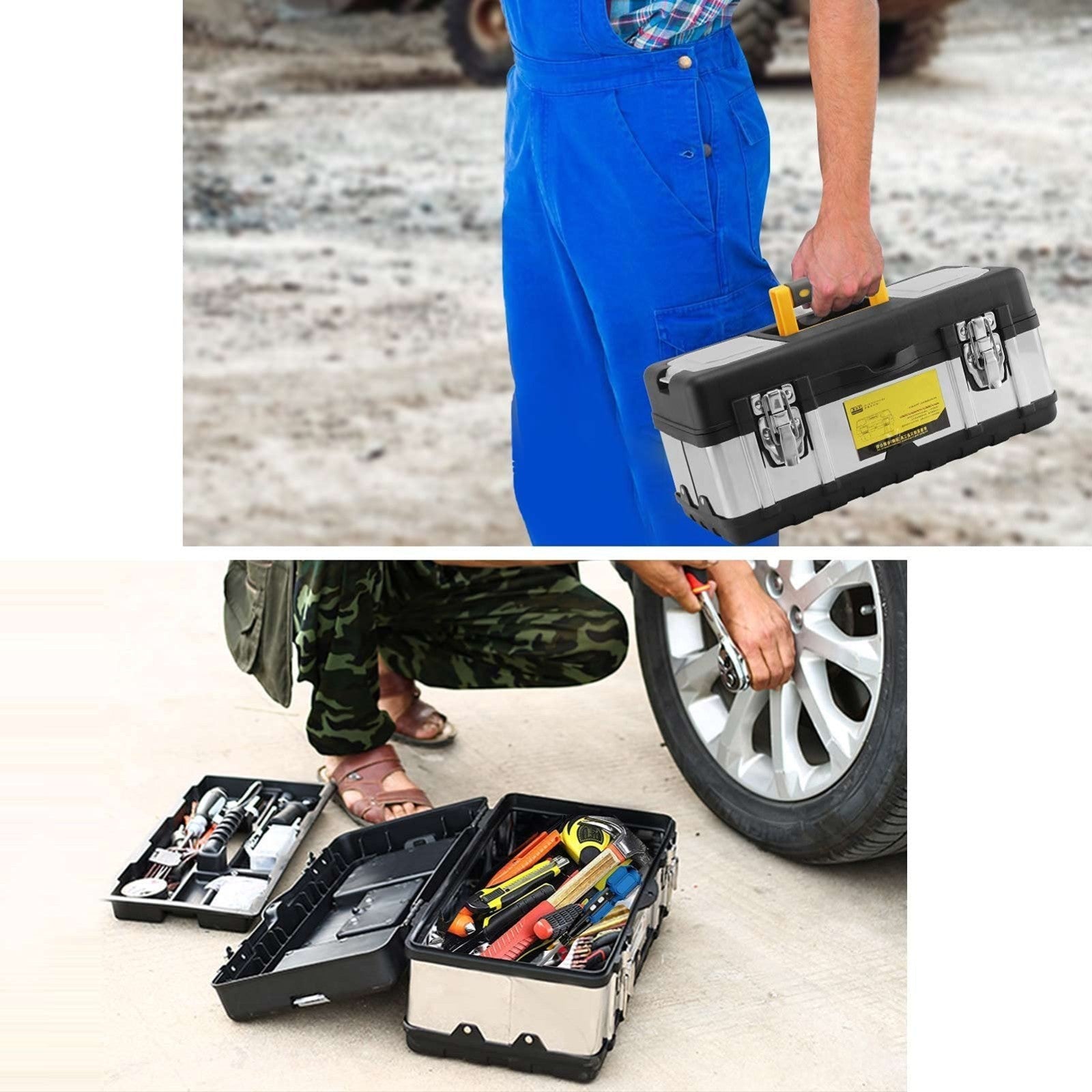 Stainless Steel Chest Storage Case + Removable Tray Heavy Duty Tool Box