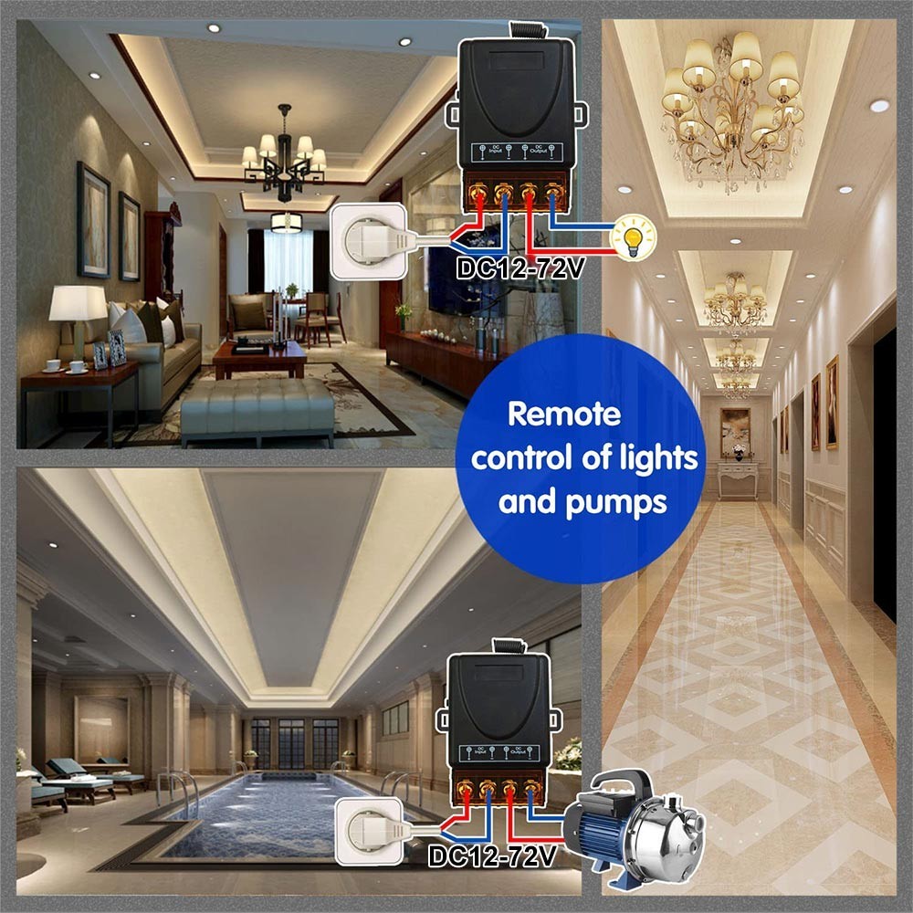 Wireless Remote Control Switch DC 12V 24V 48V 72V 30A 1Ch Relay Receiver 433MHz