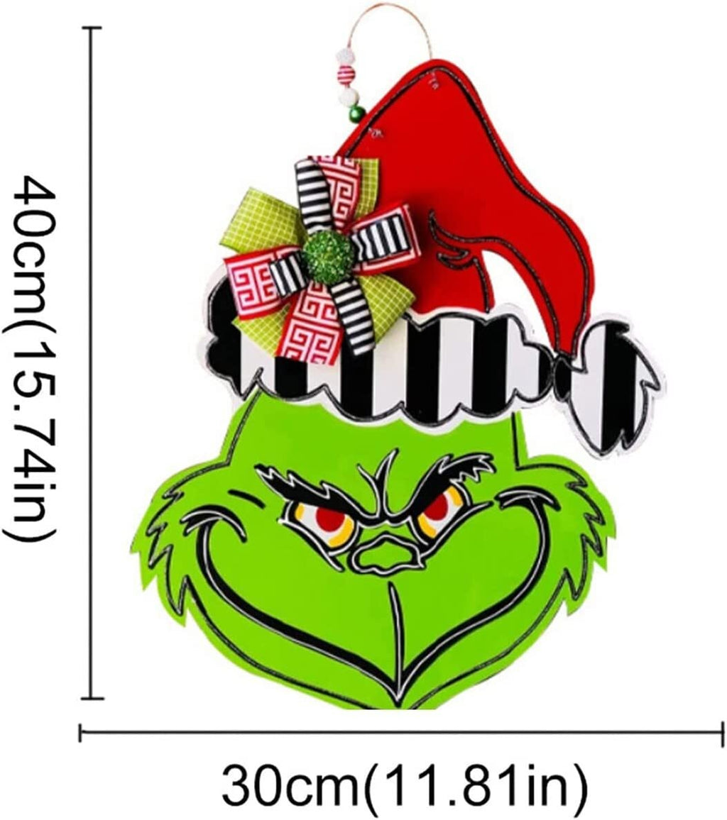Grinch Christmas Wooden Wreath Front Door Welcome Sign Home Decorations
