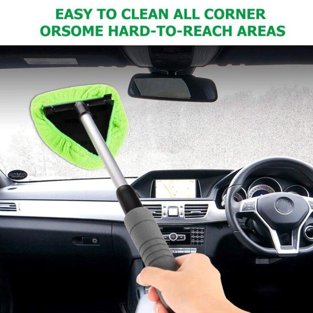 1Pc Windshield Cleaner Car Window Cleaning Tool Retractable Handle Brush (Green)