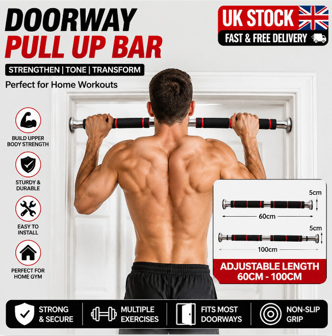 Exercise Pull Up Door Bar Chin Ups Fitness Home Gym Push Doorway Training