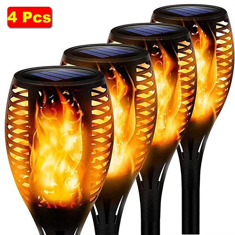 4/8 Pcs Solar Flickering Flame Torch Lights Outdoor Garden Pathway Stake Lamp
