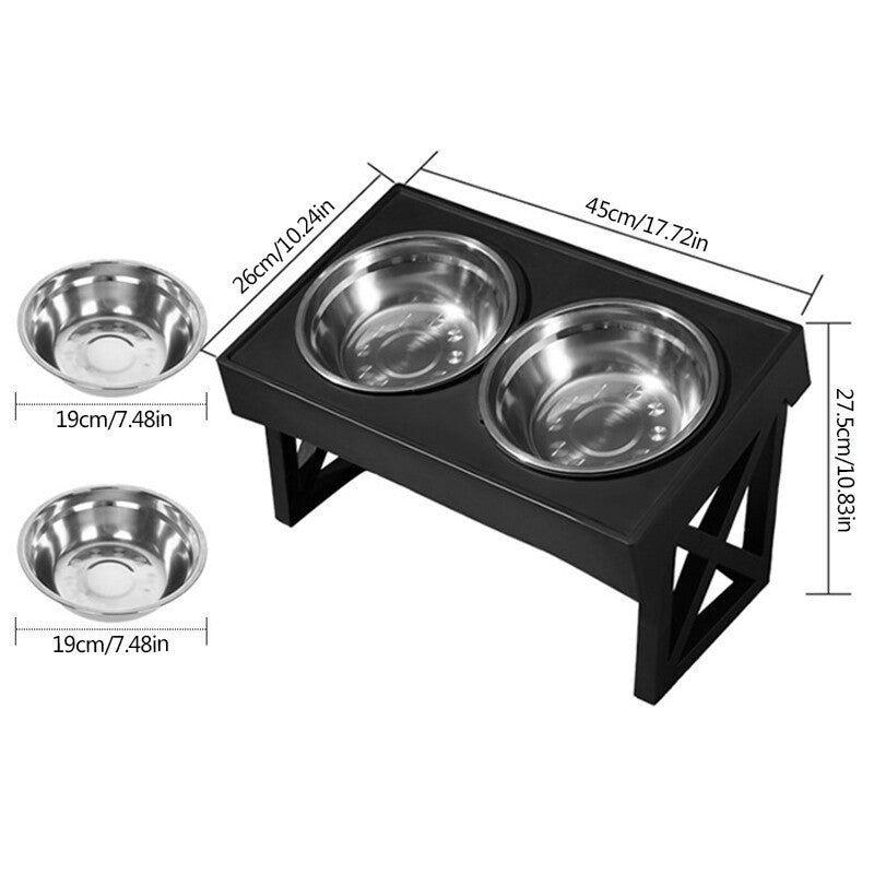 Adjustable Dog Raised Dog Bowl Stand 15° Tilt Elevated Feeder Double Dog Bowls