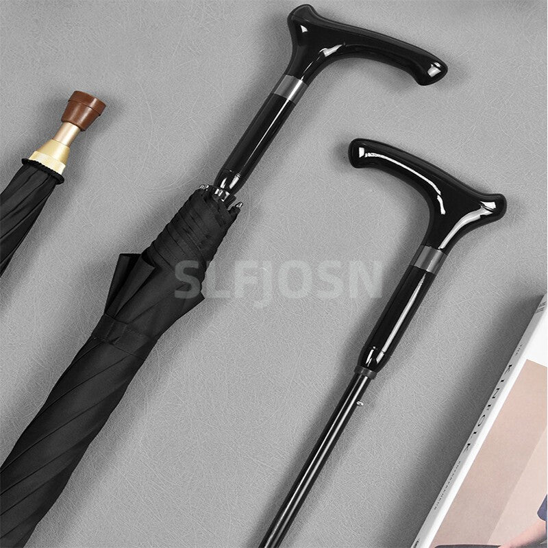 2-in-1 Walking Sticks Umbrella Windbreak Ribs Walking Cane Umbrella for Elderly