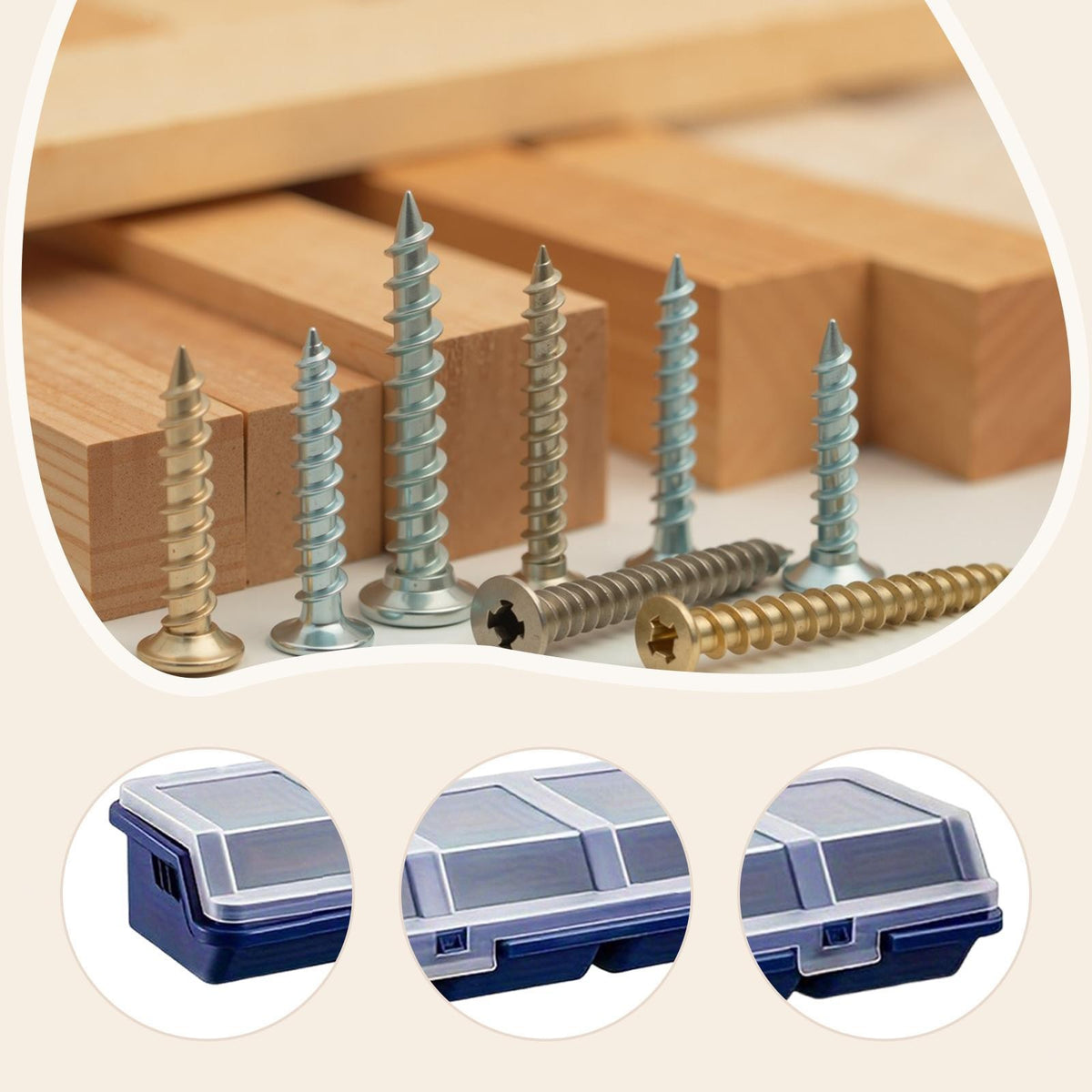 Set of 4 screw storage boxes with lids, 4 compartments, for nails, screws and.*
