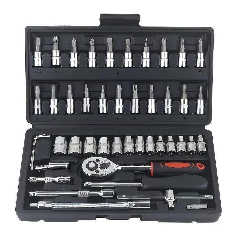 46pcs Ratchet Wrench Set 1/4 Ratchet Torque Wrench Combo Kit with Sockets Bit