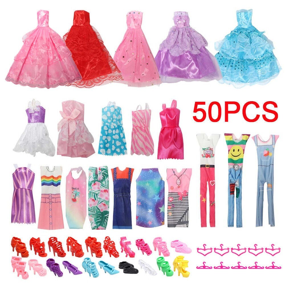 32/50Pcs Barbie Doll Clothes Bundle Dresses Shoes and Accessories Girl Toy Gift