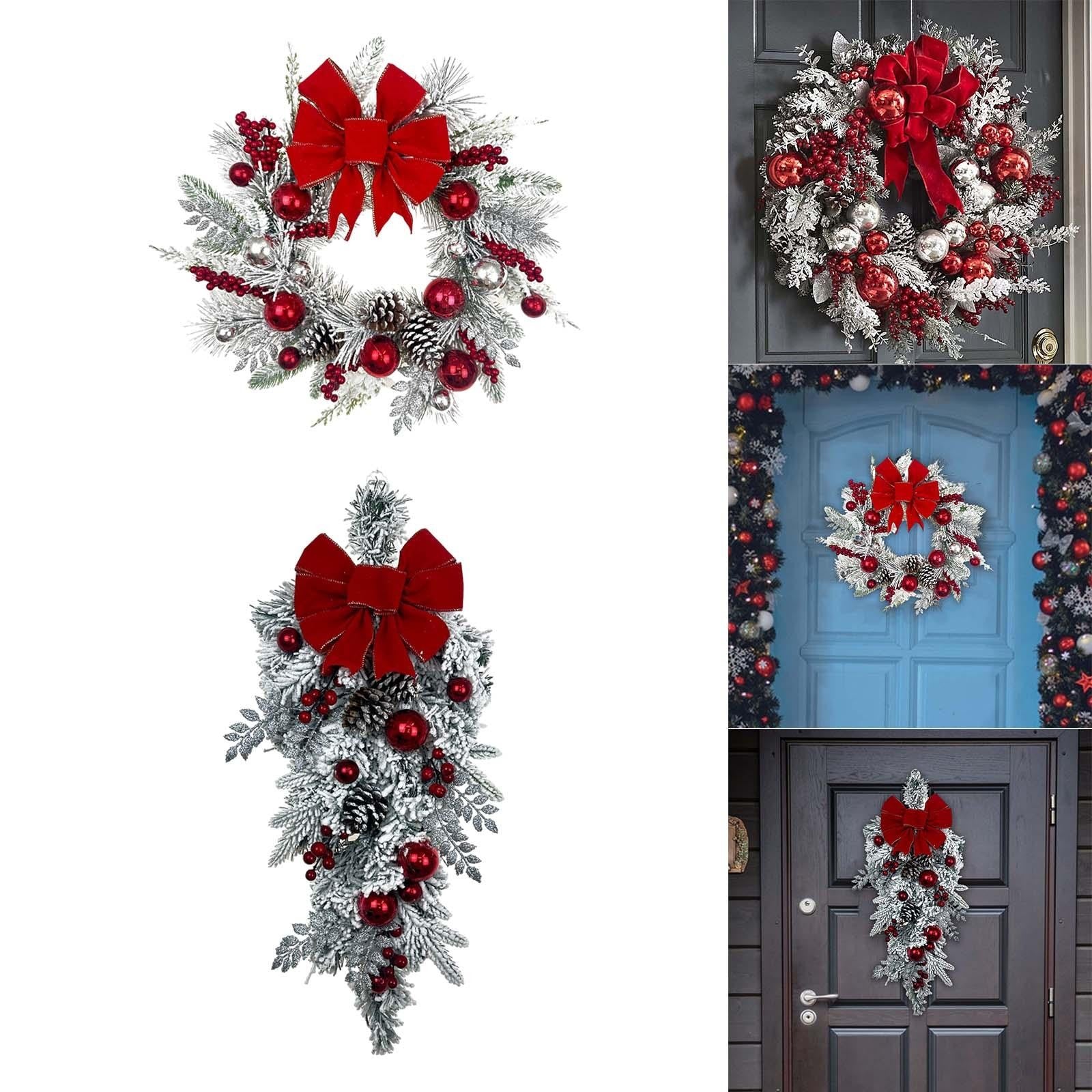 Snowy Christmas Wreath Artificial Wreath Front Door Winter Wreath for Festival