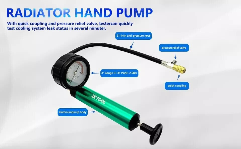 18pcs Cooling System Pressure Tester Radiator Coolant Vacuum Refill Purge Kit