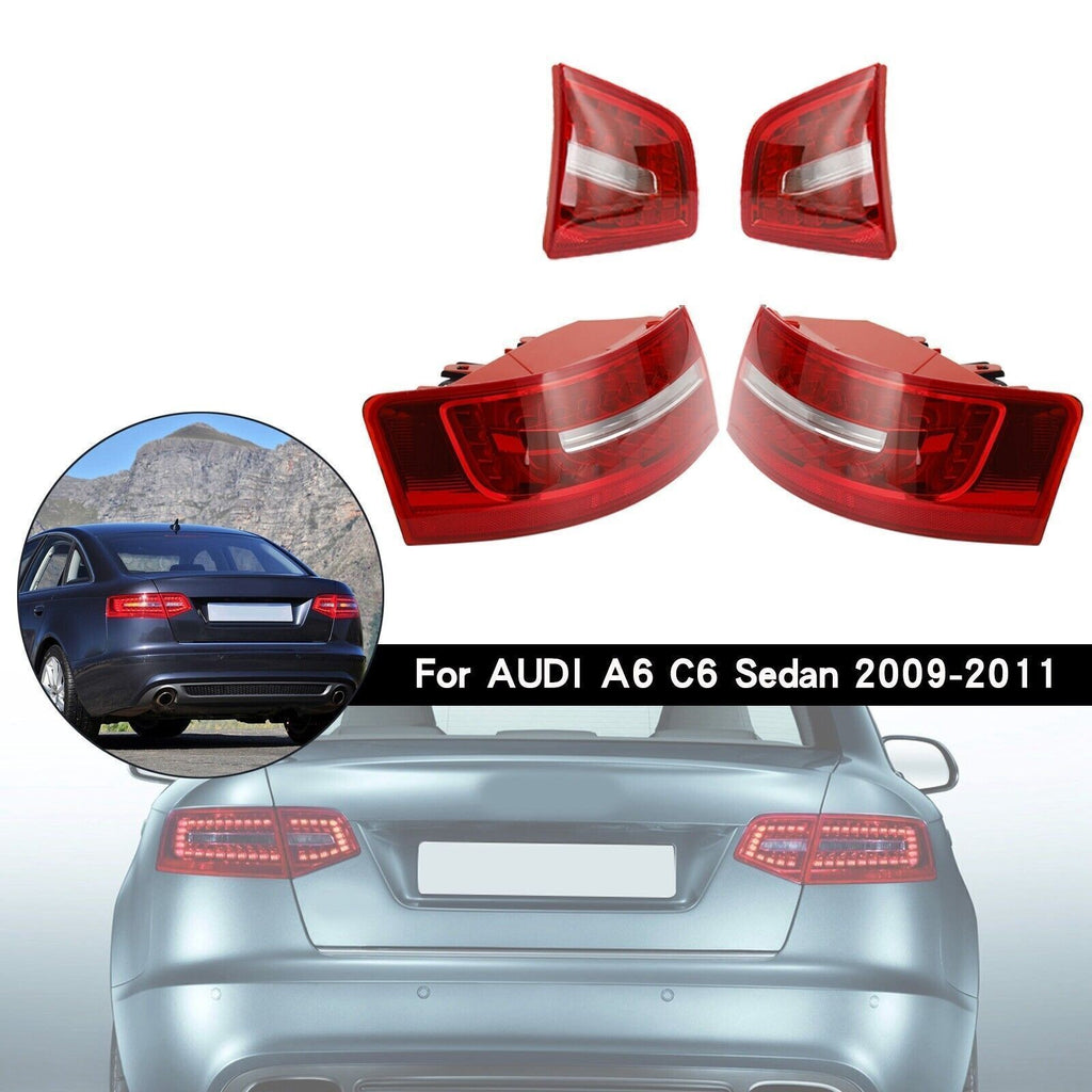 4x LED Rear Outer Inner Tail Light Brake Lamp For 2009-2011 Audi A6 C6 S6 Saloon