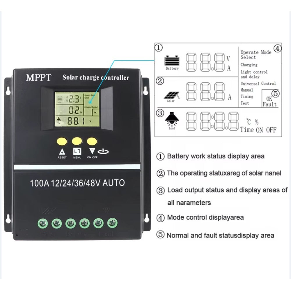 4000W 100A MPPT Solar Charge Controller Battery PV Regulator 12V/24V/36V/48V USB