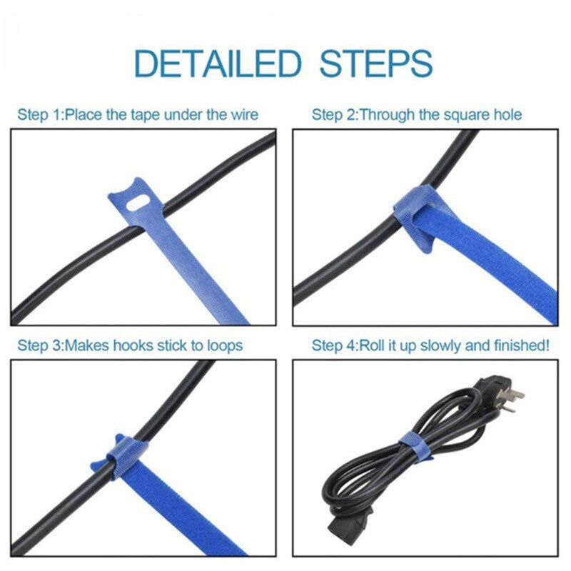 100xReusable Ties Velcros Hook and Loop Fastener Tape Ties Straps 150mm Color