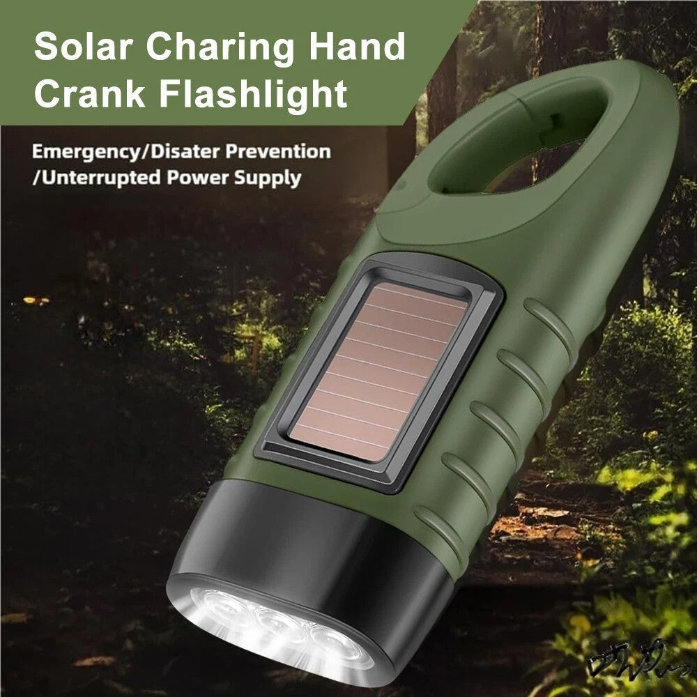 2PCS LED Torch Solar Hand Crank Flashlight Wind Up Super Bright Camping Light UK