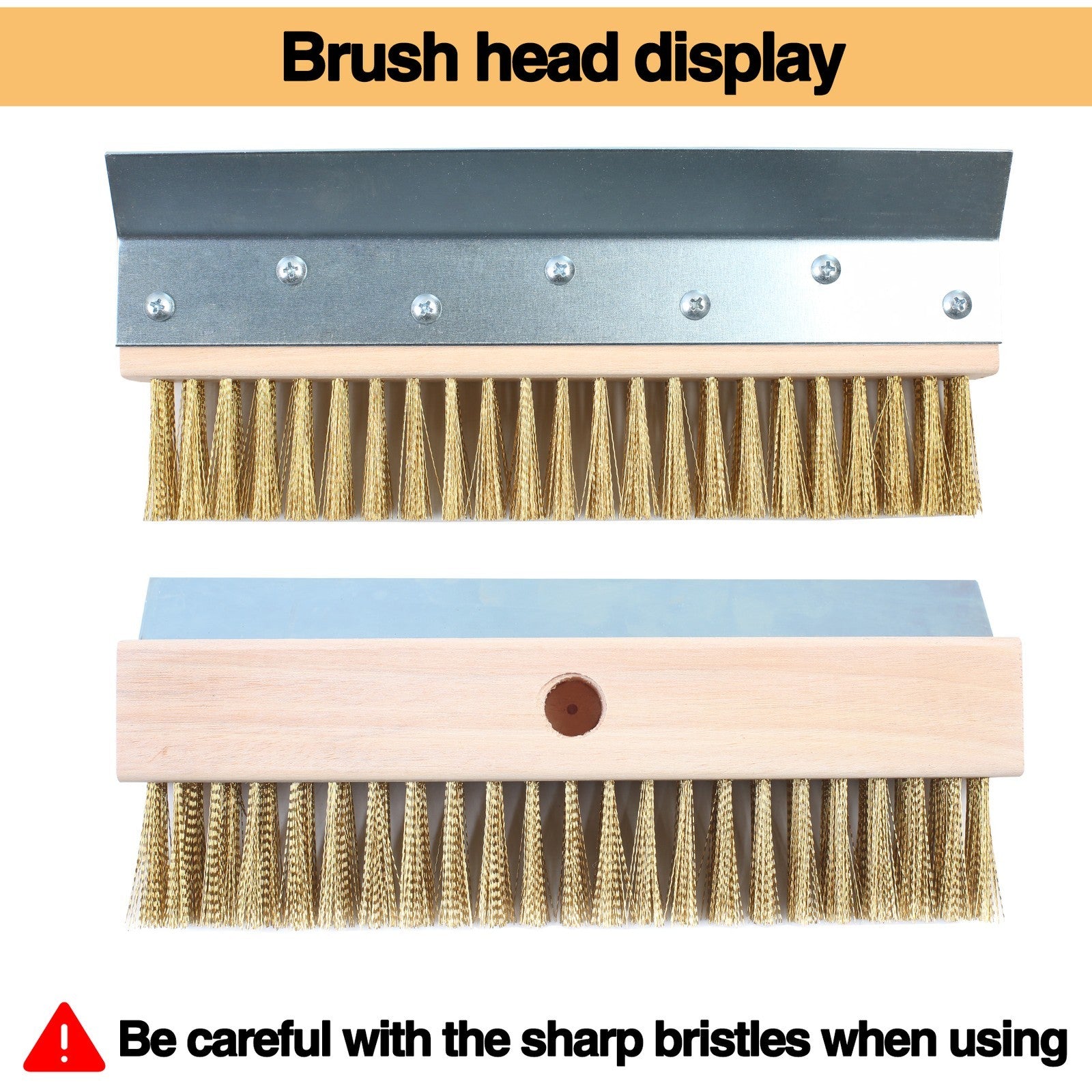1.6m Top Quality Pizza Oven Brush &Steel Handle Brass Bristles & Steel Scraper