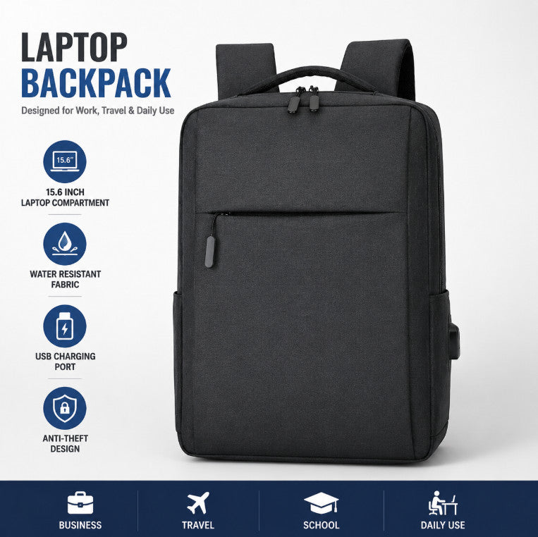 15.6" Laptop Backpack Waterproof USB Charging Port Business Travel School Bag