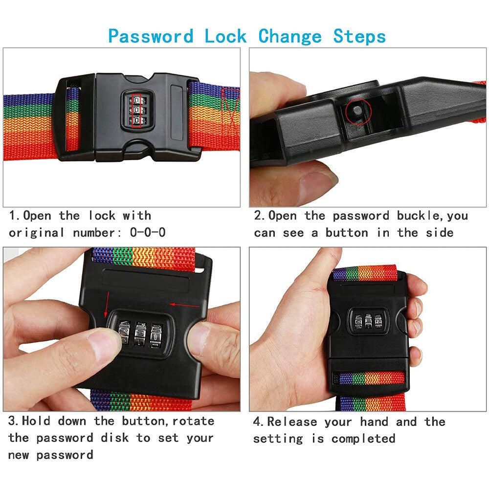 2X Adjustable Coded lock Cross Luggage Belt Strong Extra Safety Travel Straps