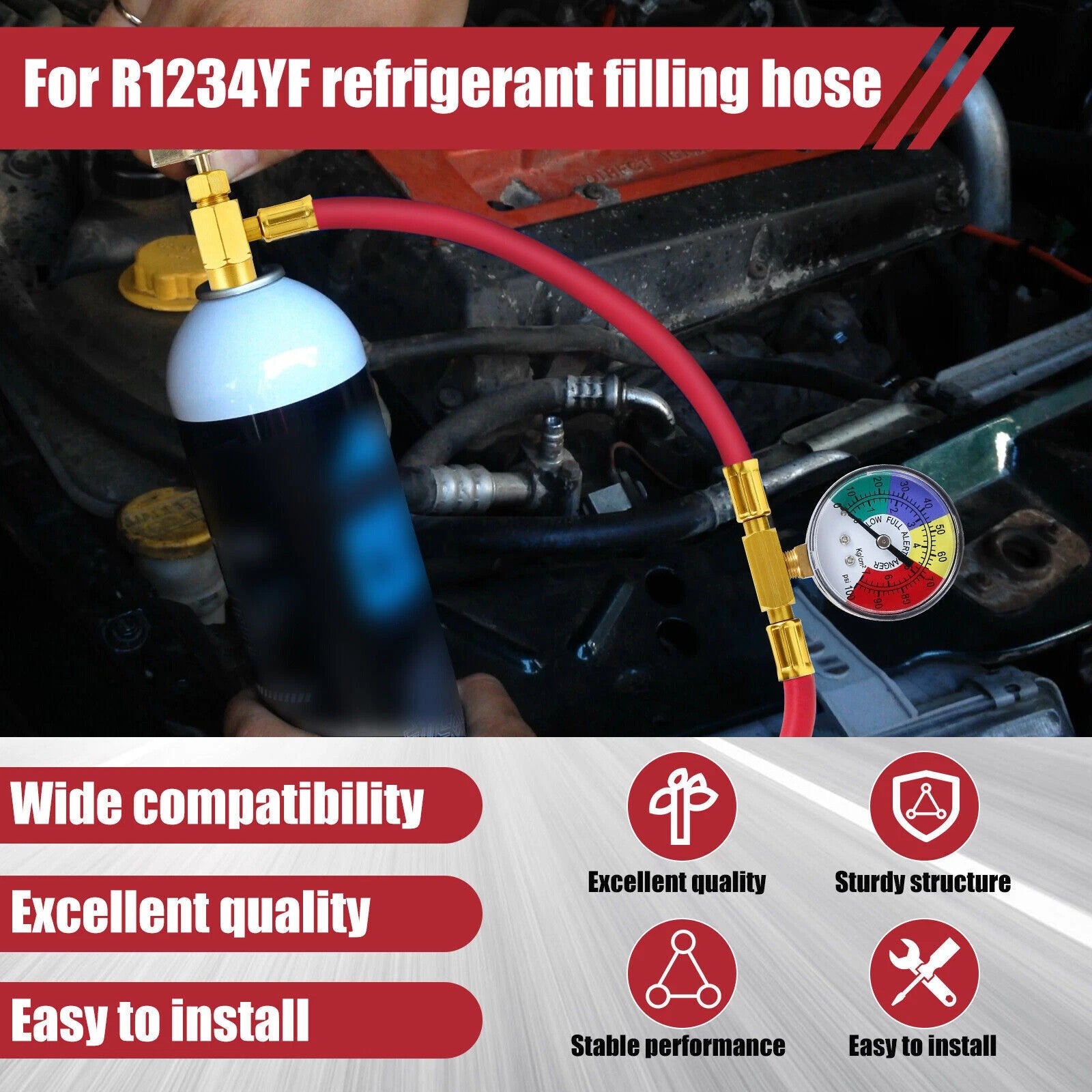 Refrigerant Charge Hose R1234YF Recharge Hose with Gauge Strong Construction Kit