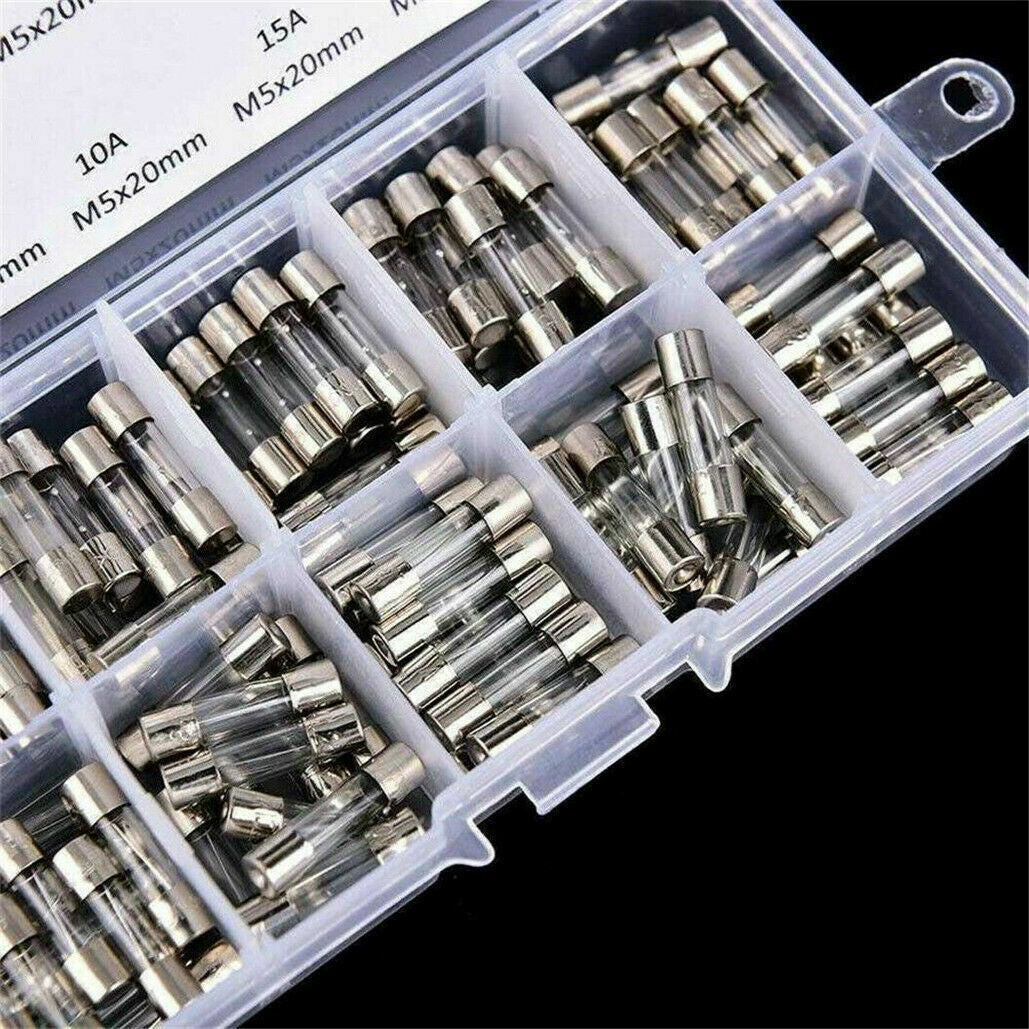 100PCS 5x20mm Quick Blow Glass Tube Fuse Assorted Kits Fast Action Glass Fuses