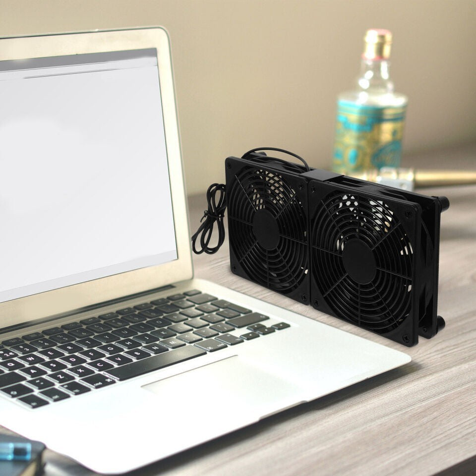 120mm 5V USB Powered PC Router Dual Cooling Fans w/Speed Controller High Fan