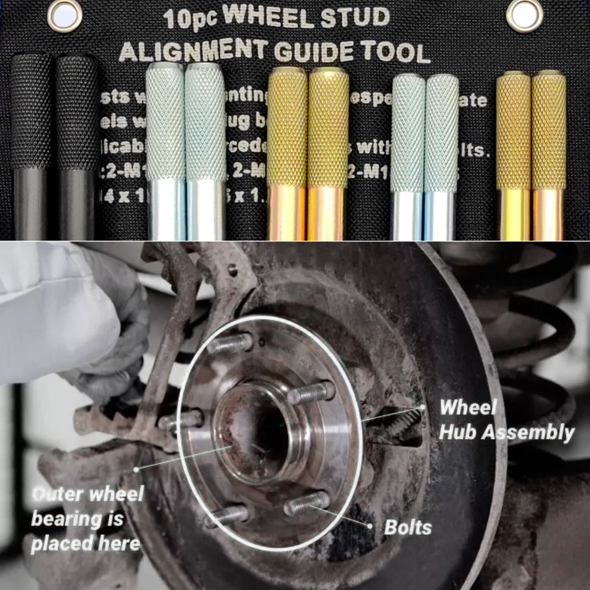 10PCS Wheel Stud Alignment Pin Steel Alloy Fixing Positioning Tools M14x1.5/1.25
