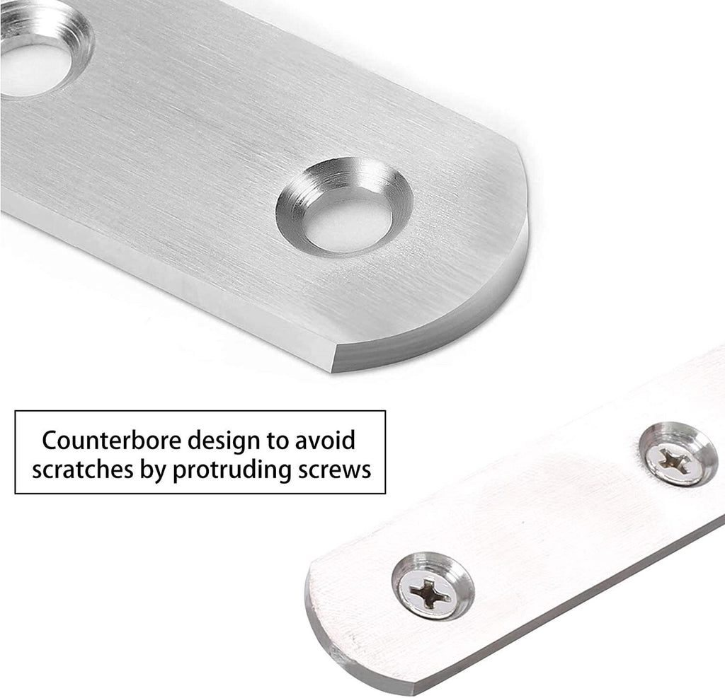 4Pcs Flat Straight Brace Brackets Stainless Steel Mending Joining Plates Heavy