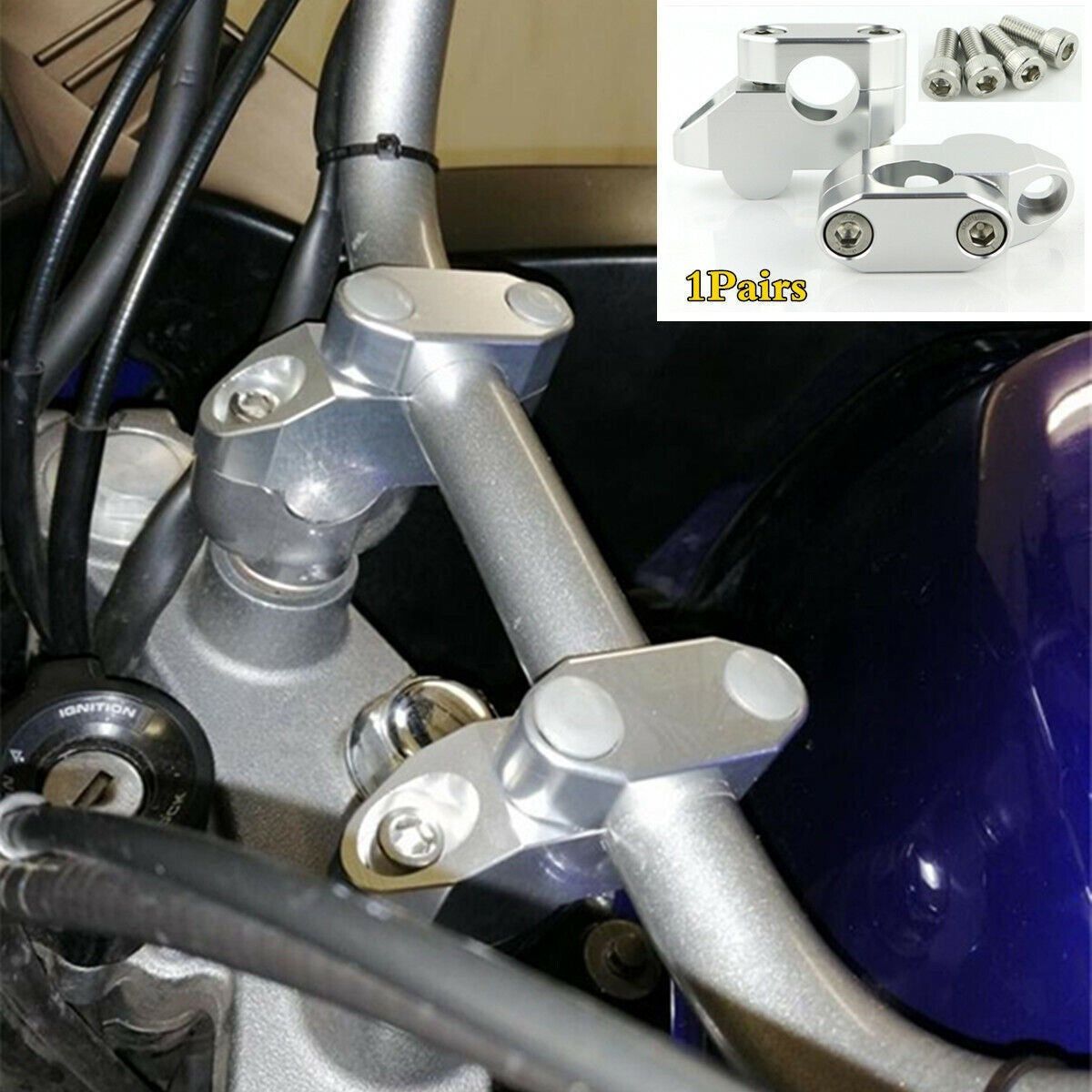 2Pc 22mm Aluminum Motorcycle Handlebar Extension Back Moved Up Handle Bar Risers