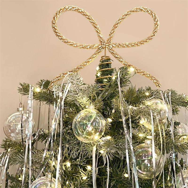 Christmas Tree Topper Bow, Gold Glass Rhinestone Bow Tree Topper Christmas Decor
