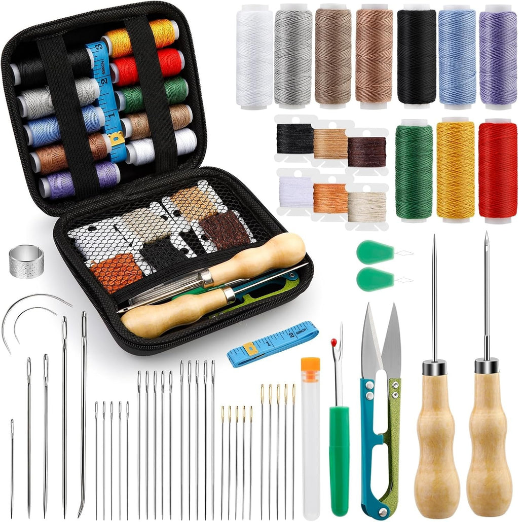 Leather Sewing Kit Hand Stitching Craft Tools Kit Awl Waxed Thread Needles DIY