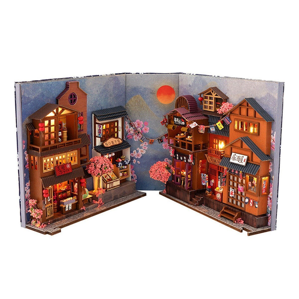 3D Wooden Puzzle Bookend Book Nook Shelf Alley Stand DIY Decor Bookshelf Insert