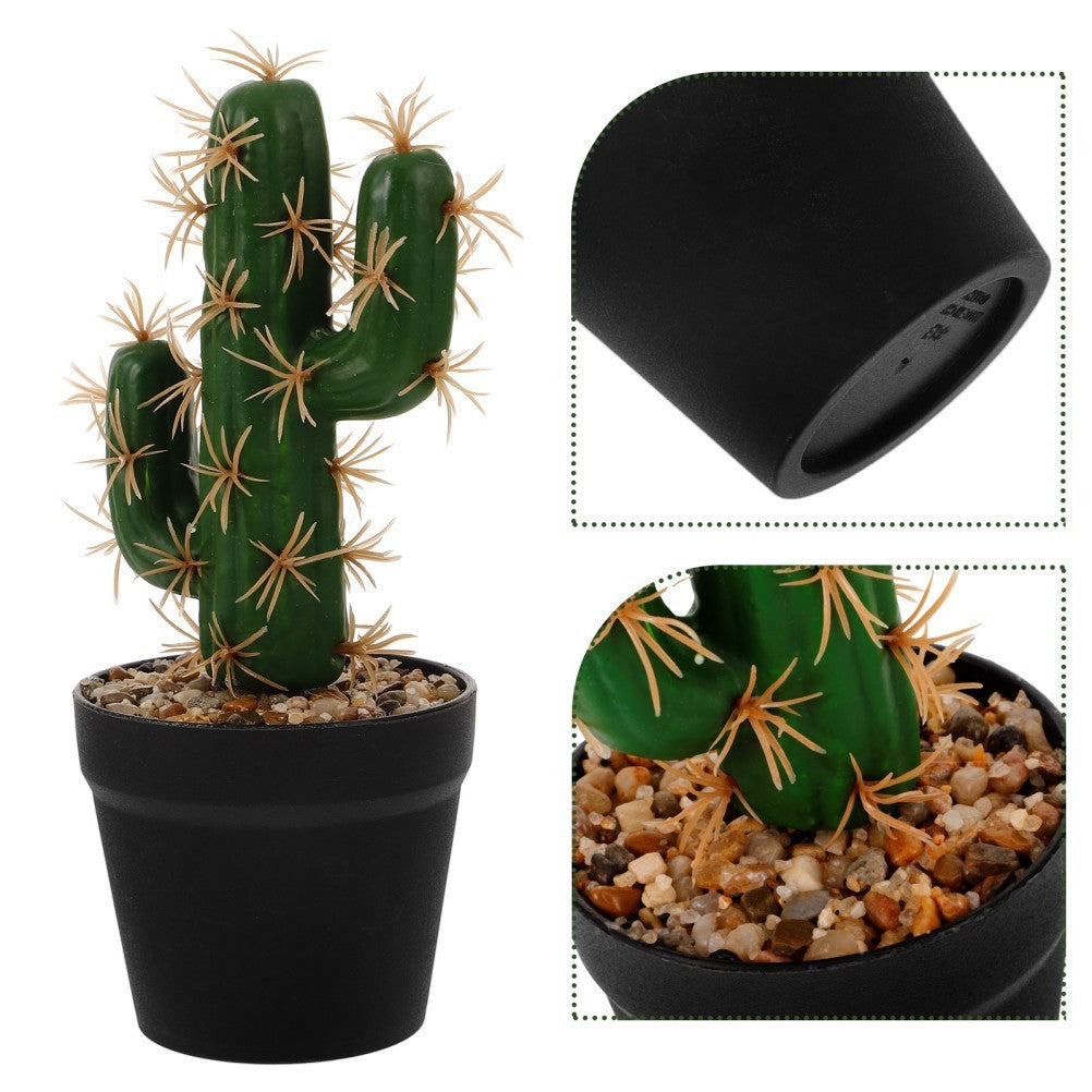 Lifelike Dark Green Plastic Artificial Potted Cactus for Home Decor