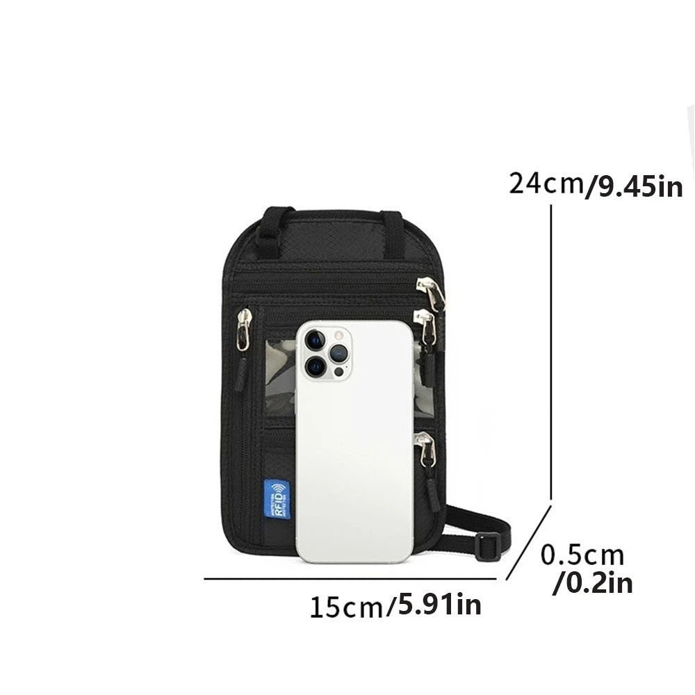 Travel RFID Passport Bag Neck Wallet Passport Document Bag Anti-theft Adjustable