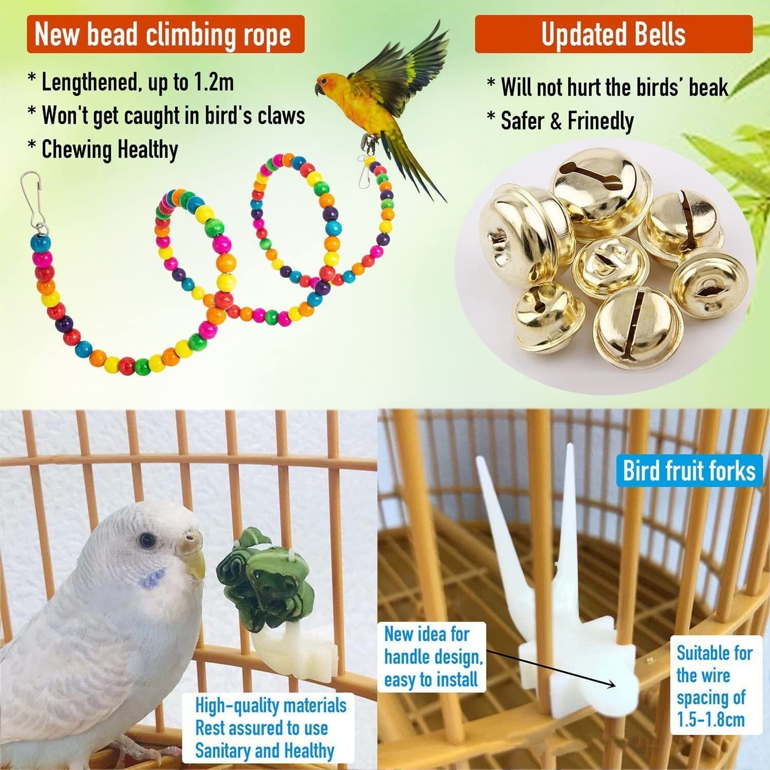 15 Pcs Parrot Toys Metal Rope Small Ladder Stand Budgie Cockatiel Cage Bird Set